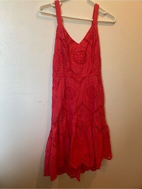 Japna Coral/Red Eyelet V-Neck Midi Sundress Dress XS